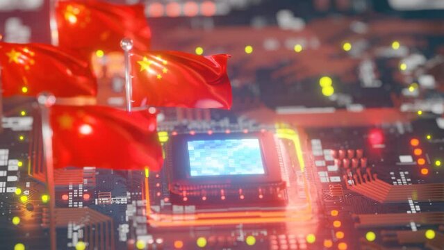 Chipset and China flag for semiconductor industry, 3d rendering