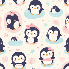 seamless pattern with penguins - Generative AI