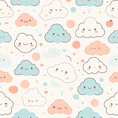 seamless pattern with clouds and stars - Generative AI