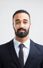 Professional in suit, radiates style, detailed beard