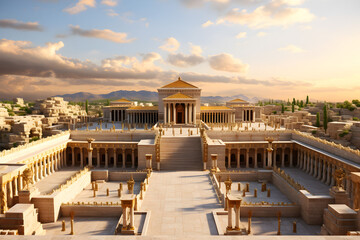 Obraz premium Herod built the second temple during the time of Jesus in accordance with Jewish tradition, The temple is mentioned in the New Testament Bible and symbolizes an ancient sanctuary