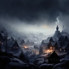 A spooky village covered in snow. Great for stories of fantasy, horror, crime, winter, mystery and more. 