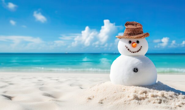 Christmas snowman on the beach