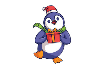 Cute Christmas Penguin Cartoon Character Design
