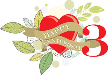 ribbon 3th happy anniversary vector illustration,good for celebration,anniversary party,birthday,ceremony,ground breaking,soft opening,grand opening,office, factory,couple,wedding,valentine,graduation