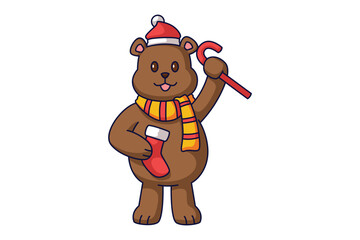 Cute Christmas Bear Cartoon Character Design