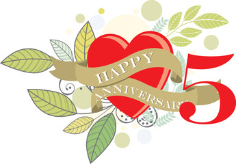 ribbon 5th happy anniversary vector illustration,good for celebration,anniversary party,birthday,ceremony,ground breaking,soft opening,grand opening,office, factory,couple,wedding,valentine,graduation