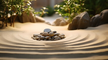 Tranquil Zen garden, meticulously crafted with raked sand. Generative Ai.NO.04