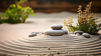 Tranquil Zen garden, meticulously crafted with raked sand. Generative Ai.NO.03