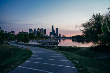 Panoramic view of Toronto skyline at sunrise, Ontario, Canada