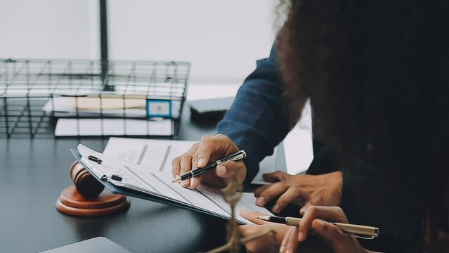 Judge gavel with Justice lawyers, Businessman in suit or lawyer working on a documents. Legal law, advice and justice concept.