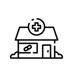 Pharmacy building line icon. Hospital, clinic, medical station. Medicine concept. Vector illustration