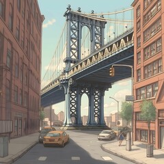 Fototapeta premium AI generated illustration of the Manhattan Bridge in New York