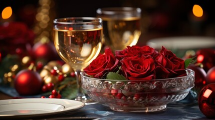Obraz na płótnie Canvas Holiday Table Setting Linen Napkins Rose ,Bright Background, Background Hd