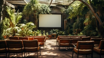 Fototapeta premium Outdoor Cinema Film Tropical Garden Christmas ,Bright Background, Background Hd