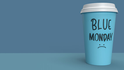 The cup on table for Blue Monday concept 3d rendering