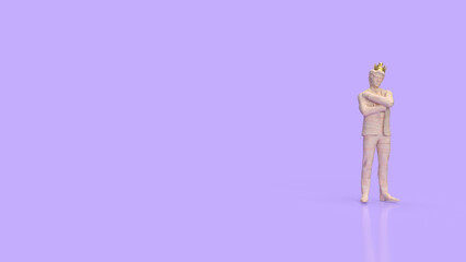 The man and gold crown for leader concept 3d rendering..
