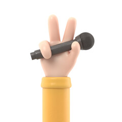 Cartoon Gesture Icon Mockup.Cartoon hand holding microphone and showing victory gesture. Supports PNG files with transparent backgrounds.
