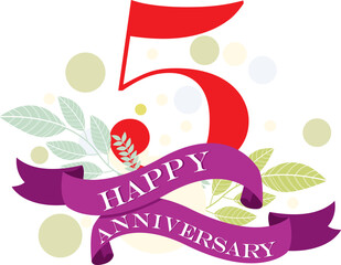 ribbon 5th happy anniversary vector illustration,good for celebration,anniversary party,birthday,ceremony,ground breaking,soft opening,grand opening,office, factory,couple,wedding,valentine,graduation