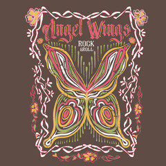 Butterfly vibes angel wings T-shirt for women's, girls , rock and roll black background, The secret of happiness is freedom, the secret of freedom is courage.