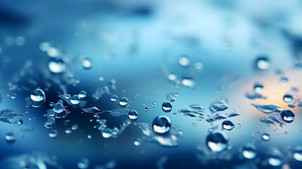 a close up of a bunch of water droplets on a blue surface.A macro shot of multiple water droplets on a vibrant blue background. Perfect for use in graphic designs, a refreshing and calming touch.