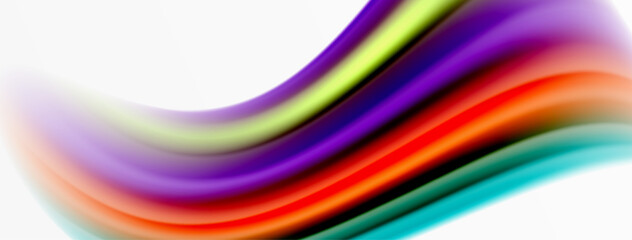Rainbow color silk blurred wavy line background on white, luxuriously vibrant visually captivating backdrop. Stunning blend of colors reminiscent of rainbow, silky and gracefully blurred wavy pattern