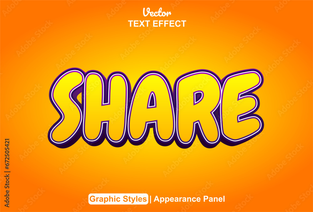 Poster share text effects with a fun style and orange color can be edited
