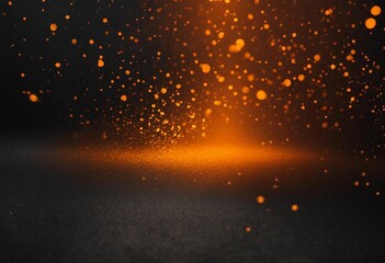 AI generated illustration of a vibrant explosion of orange dust particles on a black background - obrazy, fototapety, plakaty