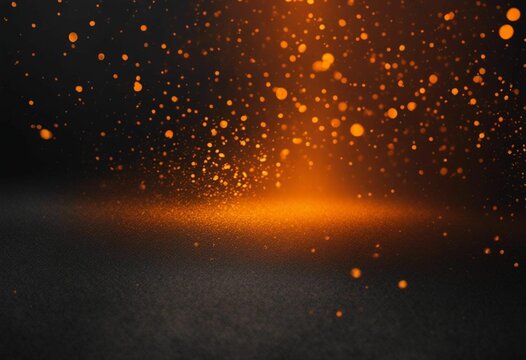 AI generated illustration of a vibrant explosion of orange dust particles on a black background