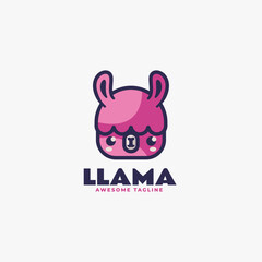 Vector Logo Illustration Llama Mascot Cartoon Style.