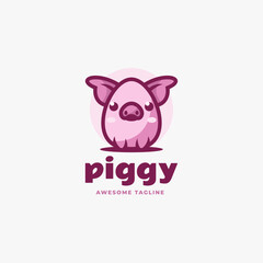 Vector Logo Illustration Piggy Mascot Cartoon Style.