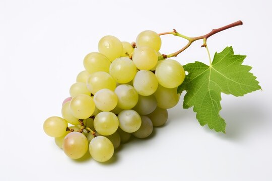 Photo of a refreshing bunch of grapes with a clean white surface. Generative AI
