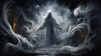 Ghost in the Dark Night - obrazy, fototapety, plakaty