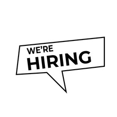 We are hiring label sign. Black modern style sticker. Vector illustration