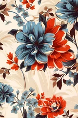 Türaufkleber a pattern of red, blue, and white flowers, in the style of orange and beige © alex