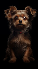 a small dog is sitting down on a black background