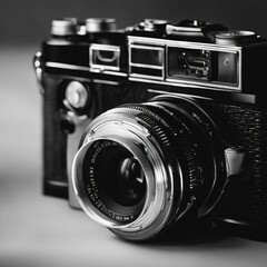 AI generated illustration of an antiquated camera in classic black and white tones