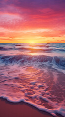 Fototapeta na wymiar red sky at sunset with a beach with waves