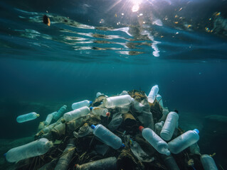 portrait of underwater beauty that has been polluted by plastic waste