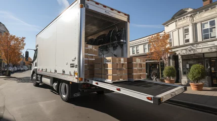 Papier Peint photo Lavable Pleine lune truck box full of furniture boxes for house moving