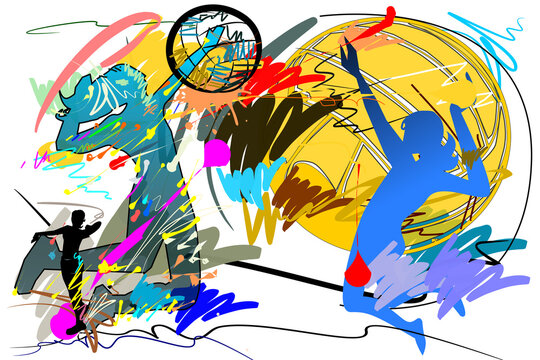 lady action hit volleyball sport art strokes style
