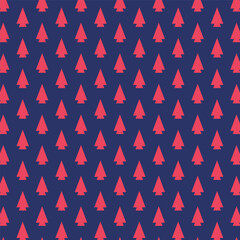Christmas seamless pattern.Red pink pine holly tree repeat pattern isolated on blue background.Geometric triangle shape vector illustration background wallpaper.