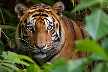 Obraz premium a tiger is walking through the jungle 