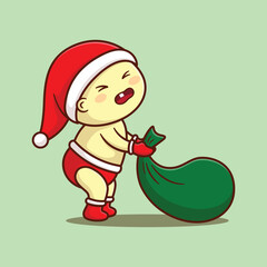 baby with santa costume and gift christmas cartoon vector illustration