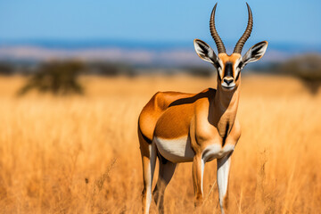 a gazelle standing in a field of tall grass
 - obrazy, fototapety, plakaty