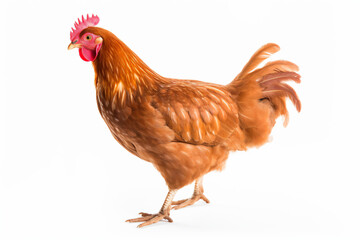 Fototapeta premium a chicken with a red comb standing on a white surface 