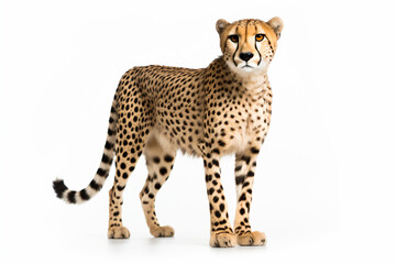 a cheetah standing on a white surface
