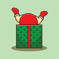 cute baby use santa costume fall into the gift box christmas cartoon vector illustration