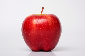 Photo of a vibrant red apple on a clean, flat white surface. Generative AI