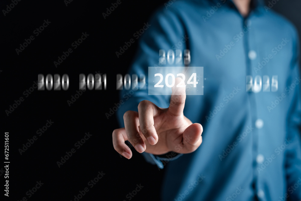 Poster starting new year with ambition 2024 and countdown merry christmas and happy new year, planning and 